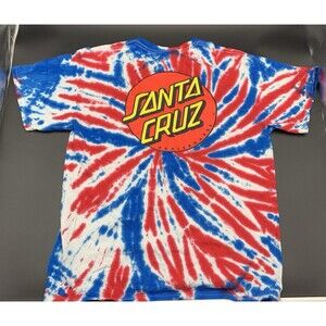 Santa Cruz Skateboards Red/White/Blue Tie Dye Double Sided T Shirt Size Large